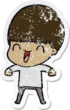 Bir insan tarafından çizilmiş mutlu çizgi film çocuğunun sıkıntılı çıkartması.