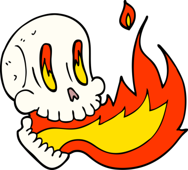 Bir insan tarafından çizilmiş alevli kafatası.