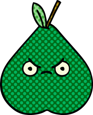 Bir insan tarafından çizilmiş kızgın bir armut karikatürü.