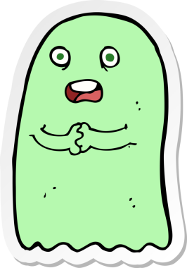 Bir insan tarafından çizilmiş komik bir hayaletin çıkartması.