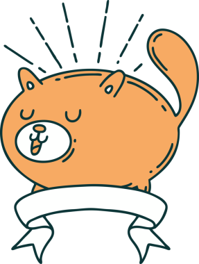 Dövme stili afiş Bir insan tarafından çizilmiş mutlu kedi