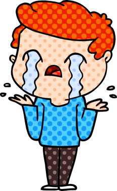 Bir insan tarafından çizilmiş ağlayan çizgi film adamı.