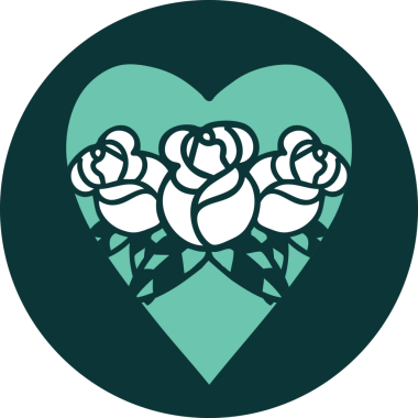 Bir insan tarafından çizilmiş kalp ve çiçeklerin ikonik dövme şekli