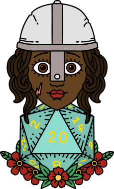 Retro Dövme Tarzı İnsan Dövüşçüsü Doğal 20 D20 zar atışıyla Bir insan tarafından çizilmiş