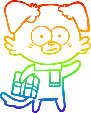 Gökkuşağı gradyan çizgisi. Sinirli bir köpek çizgi filmi. Bir insan tarafından çizilmiş.