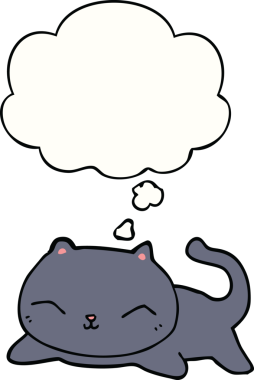Bir insan tarafından çizilmiş düşünce kabarcığı olan çizgi film kedisi.