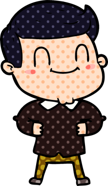 Bir insan tarafından çizilmiş çizgi film dostu bir adam.