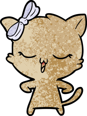 Bir insan tarafından çizilmiş kafasında yay olan çizgi film kedisi.