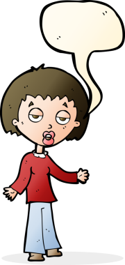 Bir insan tarafından çizilmiş konuşma balonu olan yorgun bir kadın çizgi filmi.