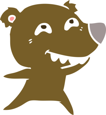 Düz renkli çizgi film ayısı bir insan tarafından çizilmiş dişleri gösteriyor.