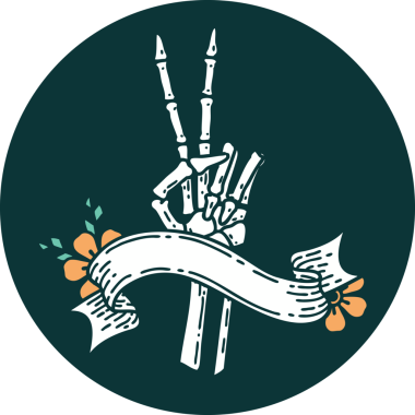 İskelet sancağına sahip dövme stili simgesi Bir insan tarafından çizilmiş barış işareti