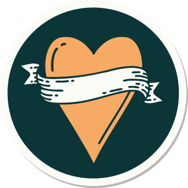 Bir insan tarafından çizilmiş geleneksel bir kalp ve bayrak stili dövme çıkartması.