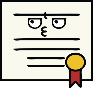 Mezuniyet diplomasının bir insan tarafından çizilmiş şirin bir karikatürü.