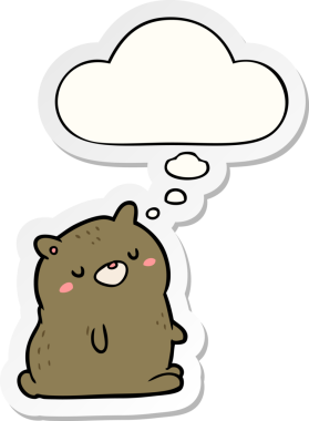 İnsan tarafından çizilmiş bir çıkartma olarak düşünce baloncuğu olan çizgi film ayısı.