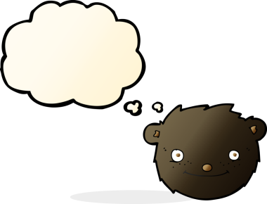 Bir insan tarafından çizilmiş düşünce baloncuklu kara ayı kafası.