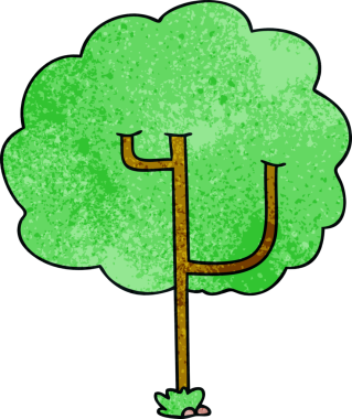 Bir insan tarafından çizilmiş tuhaf bir çizgi film ağacı.