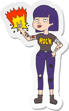 Bir insan tarafından çizilmiş bir rock kızının çıkartması.