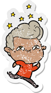 Bir insan tarafından çizilmiş heyecanlı bir karikatür çıkartması.