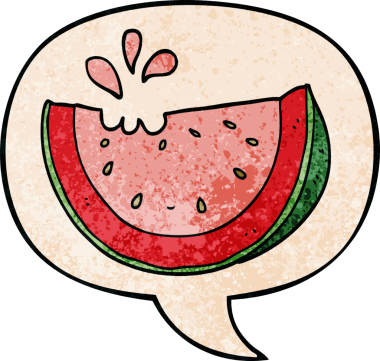 bir insan tarafından çizilmiş eski moda konuşma baloncuklu karpuz.