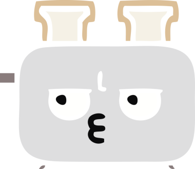 Bir insan tarafından çizilmiş bir tost makinesinin düz renkli retro karikatürü