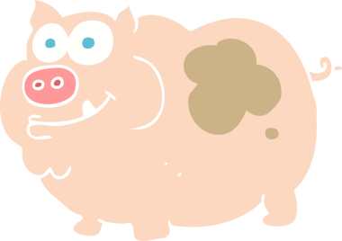 Bir insan tarafından çizilmiş domuzun düz renk çizimi