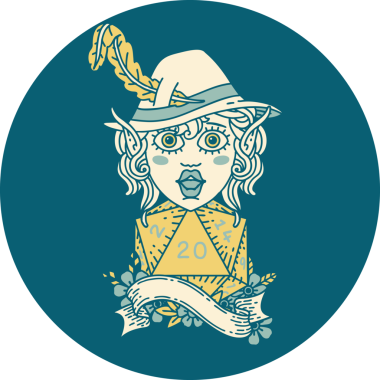 Retro Dövme Tarzı Elf Ozanı Bir insan tarafından çizilmiş doğal yirmi zar atışıyla