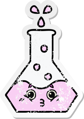 Bir insan tarafından çizilmiş sevimli bir bilim şişesinin sıkıntılı çıkartması.