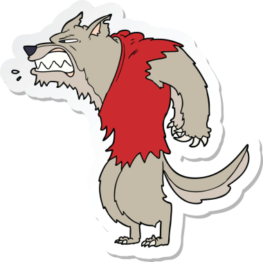 Bir insan tarafından çizilmiş kızgın kurt adam karikatürü.