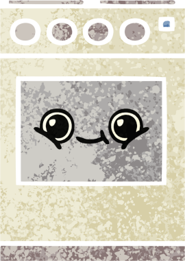 Bir insan tarafından çizilmiş mutfak fırınının retro çizim tarzı karikatürü.