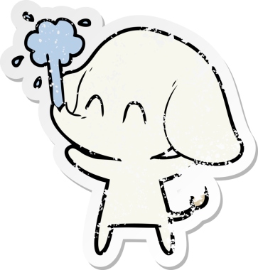 Bir insan tarafından çizilmiş su püskürten şirin bir filin sıkıntılı çıkartması.