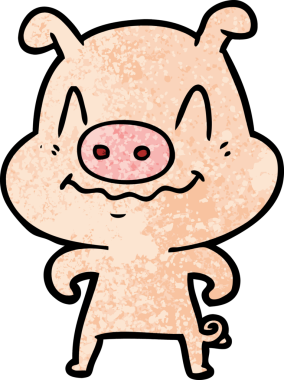 Bir insan tarafından çizilmiş sinirli çizgi film domuzu.