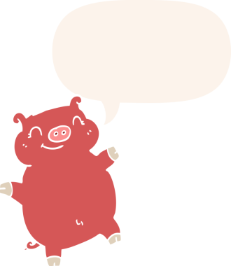 Bir insan tarafından çizilmiş, konuşma baloncuklu çizgi film domuzu.