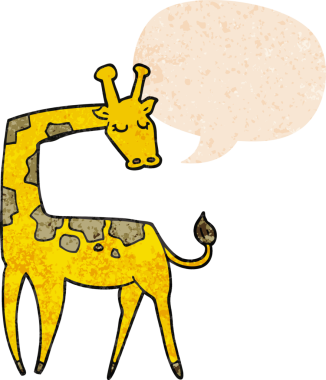 grunge içinde konuşma baloncuğu olan çizgi film zürafası bir insan tarafından çizilmiş tedirgin geçmiş dokuma tarzı