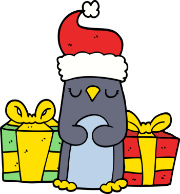 Bir insan tarafından çizilmiş şirin bir Noel pengueni.