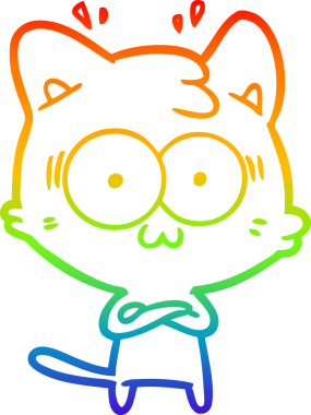 gökkuşağı gradyan çizgi çizimi bir insan tarafından çizilmiş sürpriz bir kedi