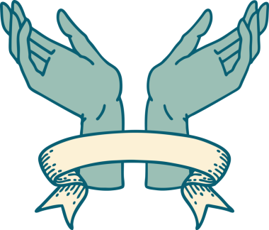 Bir insan tarafından çizilmiş açık el pankartıyla geleneksel dövme.