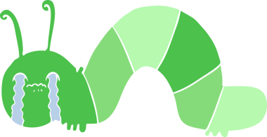Düz renkli çizgi film tırtılı bir insan tarafından çizilmiş pişmanlıklarına kafayı takmış.