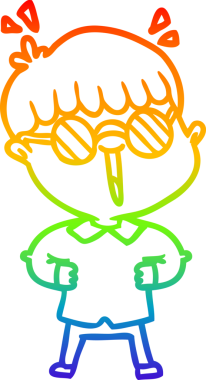 Bir insan tarafından çizilmiş gözlük takan çizgi film çocuğu çizimi.