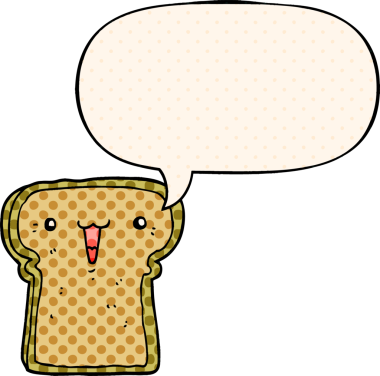 Bir insan tarafından çizilmiş çizgi roman tarzında konuşma baloncuğu olan tatlı bir çizgi film tostu.