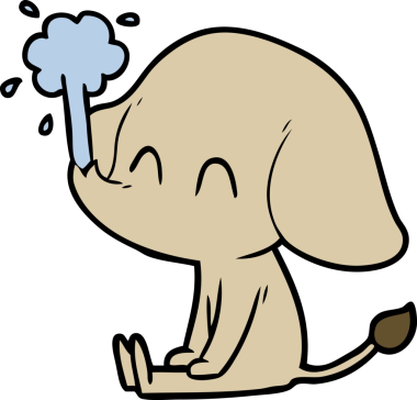 Bir insan tarafından çizilmiş su püskürten sevimli bir fil.