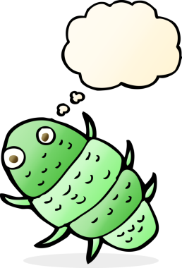 Bir insan tarafından çizilmiş düşünce baloncuklu çizgi film böceği