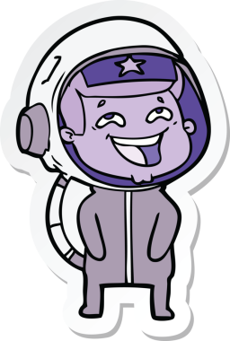 Bir insan tarafından çizilmiş, gülen astronotun çıkartması.