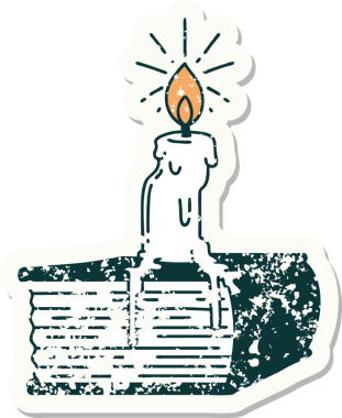 Eski bir dövme stili mum yapıştırması. Bir insan tarafından çizilmiş kitap üzerinde eriyor.