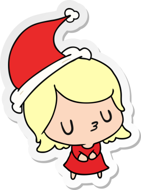 Bir insan tarafından çizilmiş Kawai kızının el çizimi Noel çıkartması.