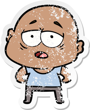 Bir insan tarafından çizilmiş yorgun ve kel bir adamın sıkıntılı çıkartması.