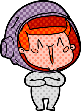 Bir insan tarafından çizilmiş mutlu astronot çizgi filmi.