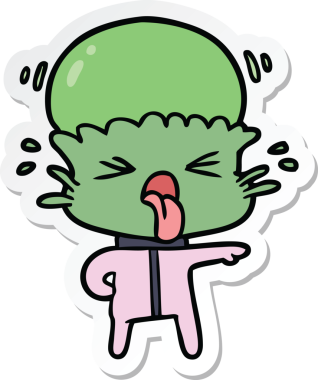 Bir insan tarafından çizilmiş garip bir uzaylı çizgi film çıkartması.