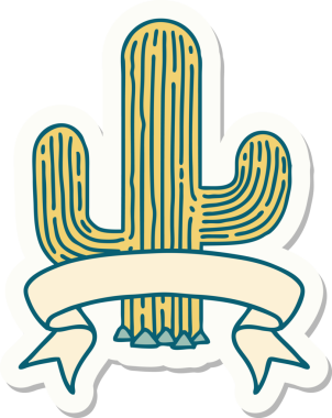 Bir insan tarafından çizilmiş bir kaktüsün pankartıyla dövme stili çıkartması.