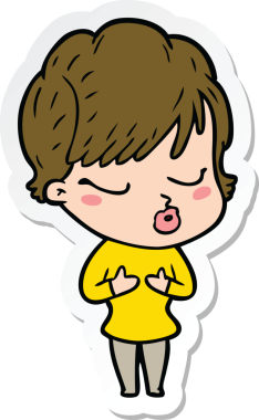 Bir insan tarafından çizilmiş, gözleri kapalı bir karikatür kadının çıkartması.