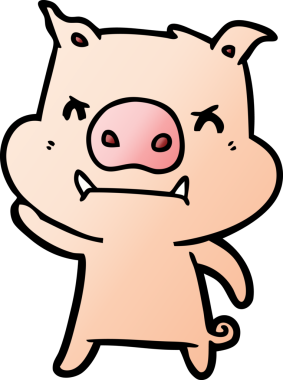 Bir insan tarafından çizilmiş kızgın çizgi film domuzu.